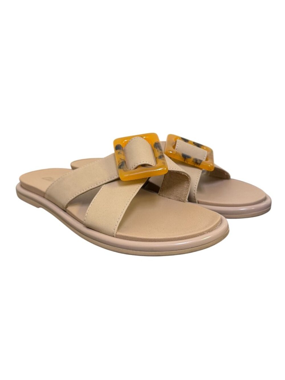 Olukai Beige Sandals With Yellow Buckle Accents Size 7
